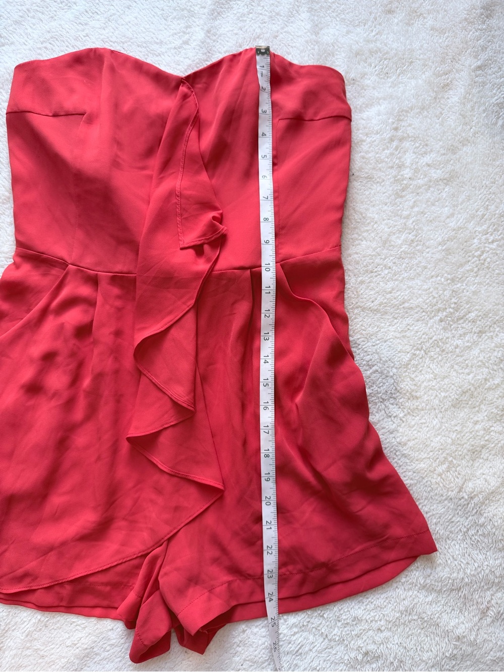 Express Strapless Red-orange Ruffle Romper - Picture 6 of 9